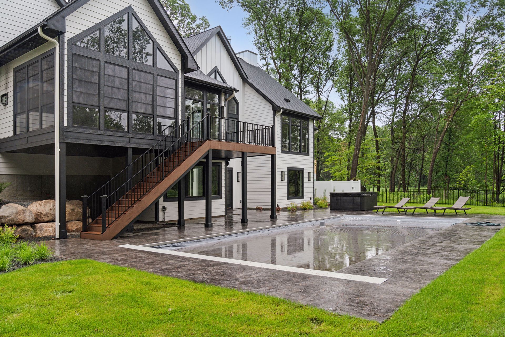 Walkout to heated pool and hot tub